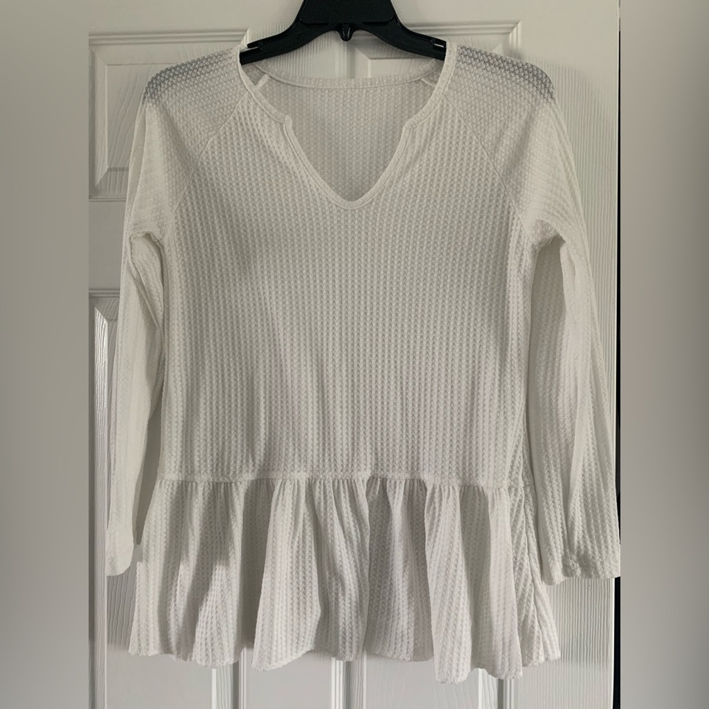 Waffle knit blouse, white, size medium, good condition